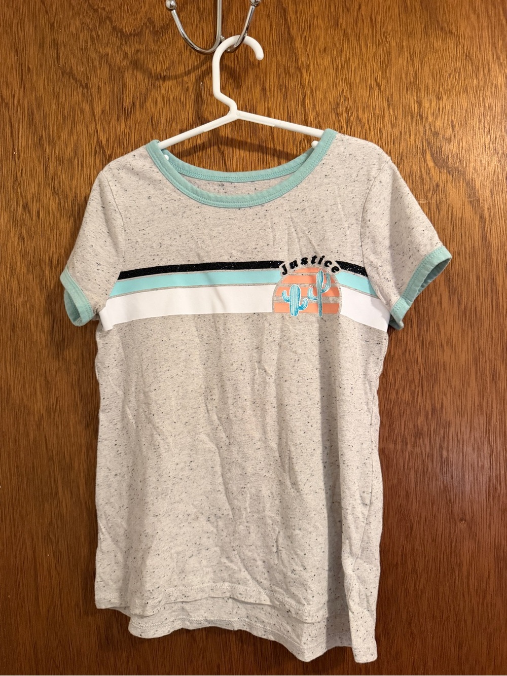 Justice Heather Gray Short Sleeve Tee with Mint Trim and Coral Accent